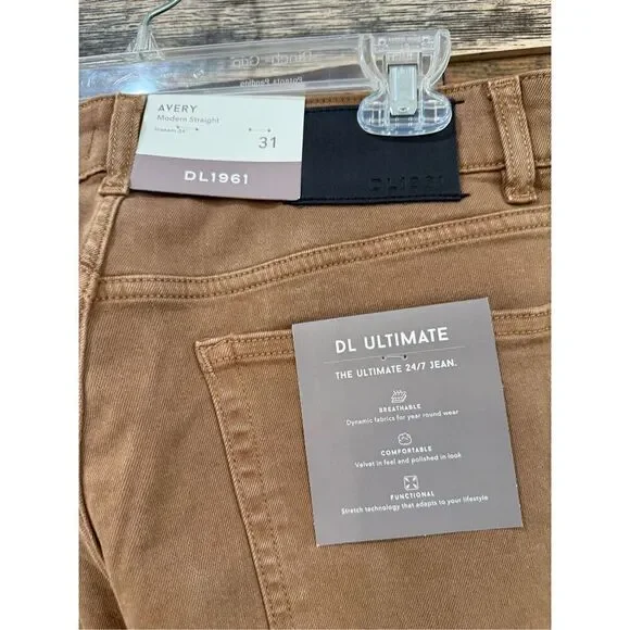 DL1961 NWT AVERY DL ULTIMATE PANT Mens Tigers Eye Brown Modern Straight sz 31x34 - Picture 5 of 7